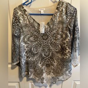 Embellished floral print top NWT neutral color tones size XS by Westport BOHO
